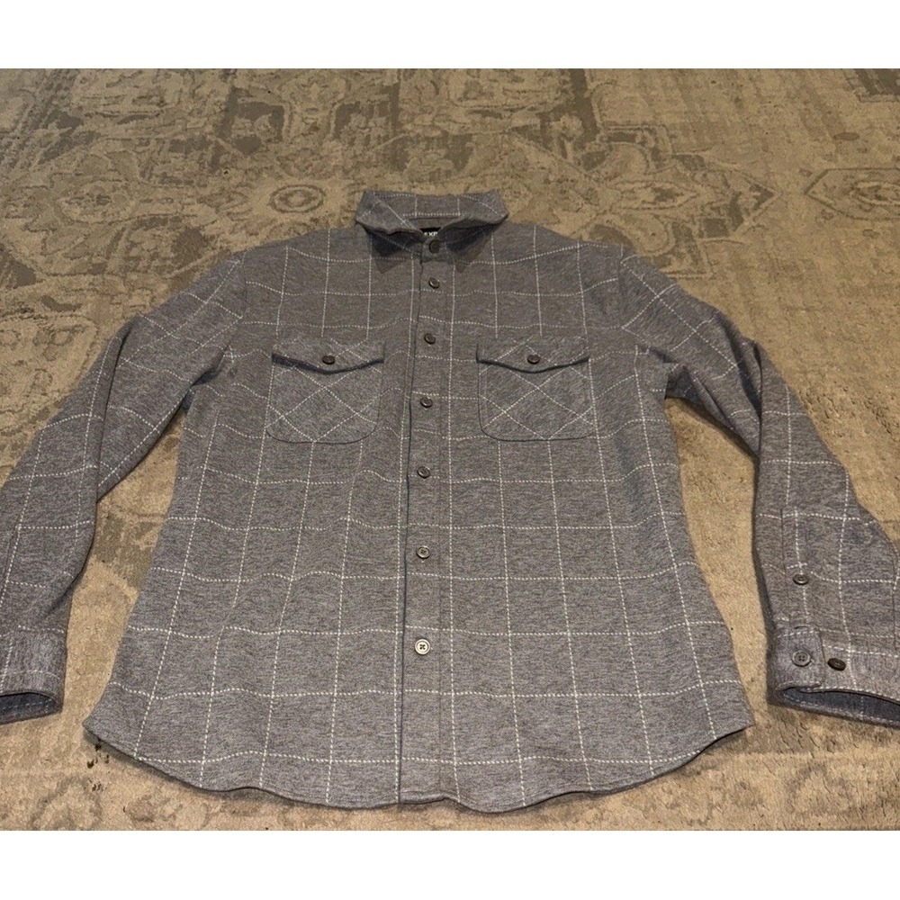 Express Mens Sz‎ Medium Gray Flannel Stretch Button Up Shirt Long Sleeve